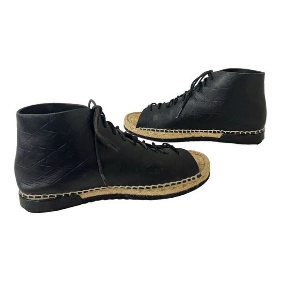 Miista Size 40 Imogen Peep Toe Black Leather Geometric Espadrilles Booties - Picture 5 of 9